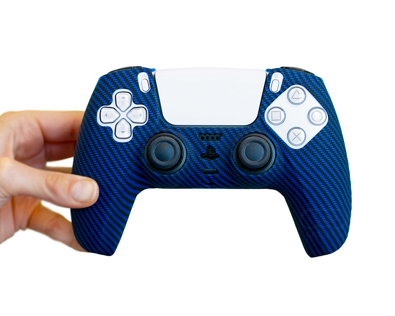 blue carbon fiber ps5 dualsense silicone controller case skin grip