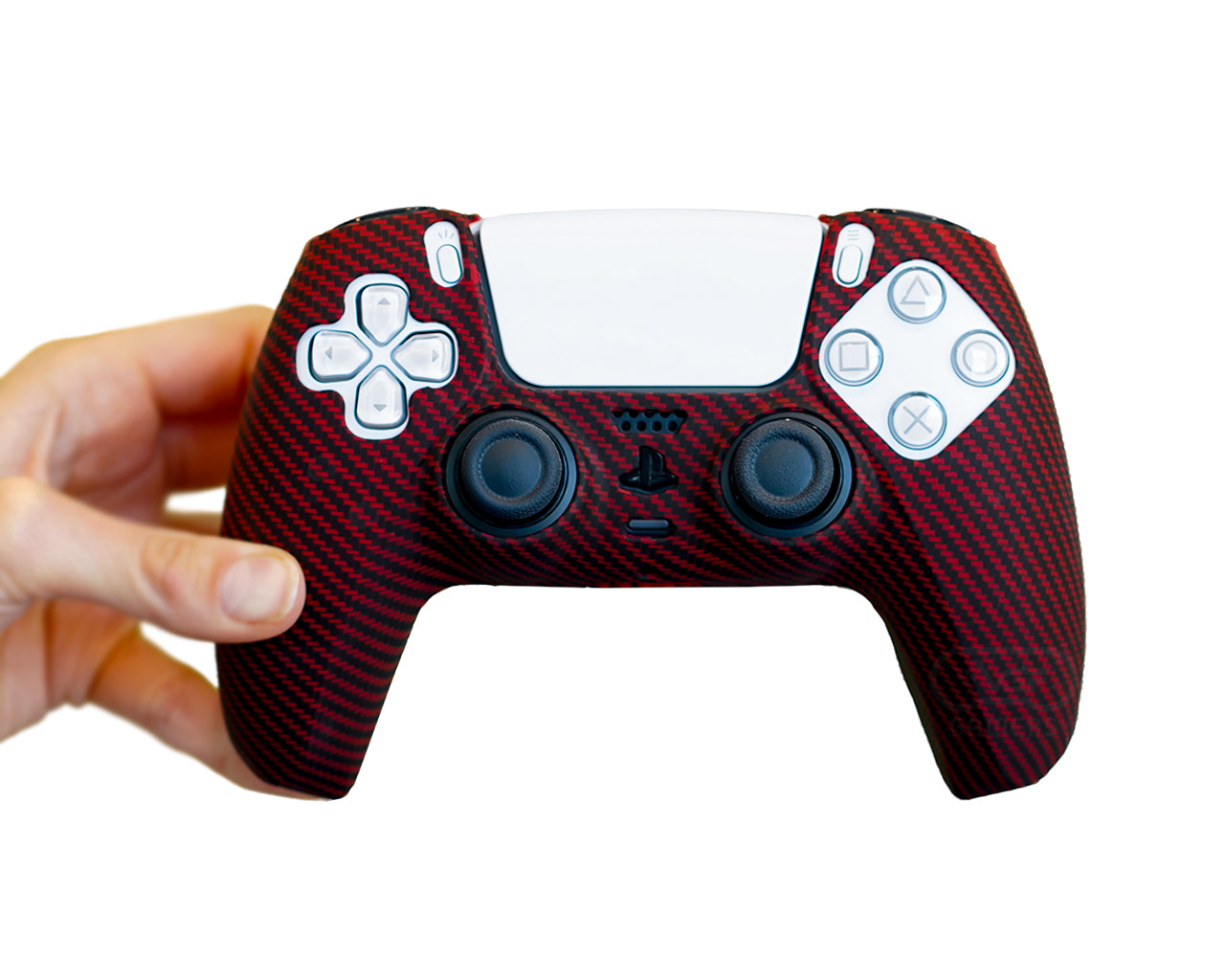 red carbon fiber ps5 dualsense controller case grip wrap