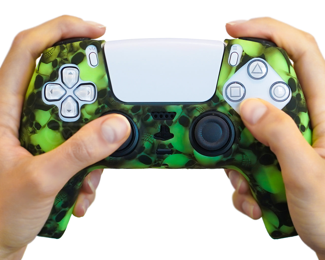radioactive green skulls ps5 silicone controller skin case