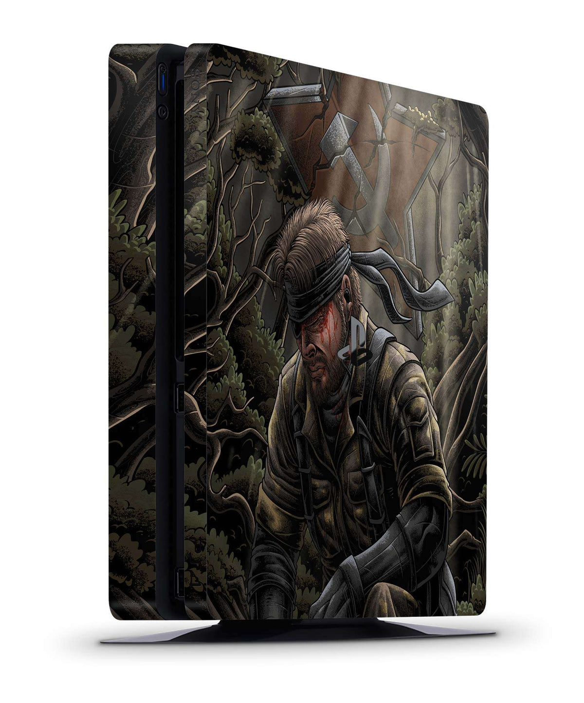 Gaming console skin with a stealth Cold War legend soldier themed design on a vertical white background