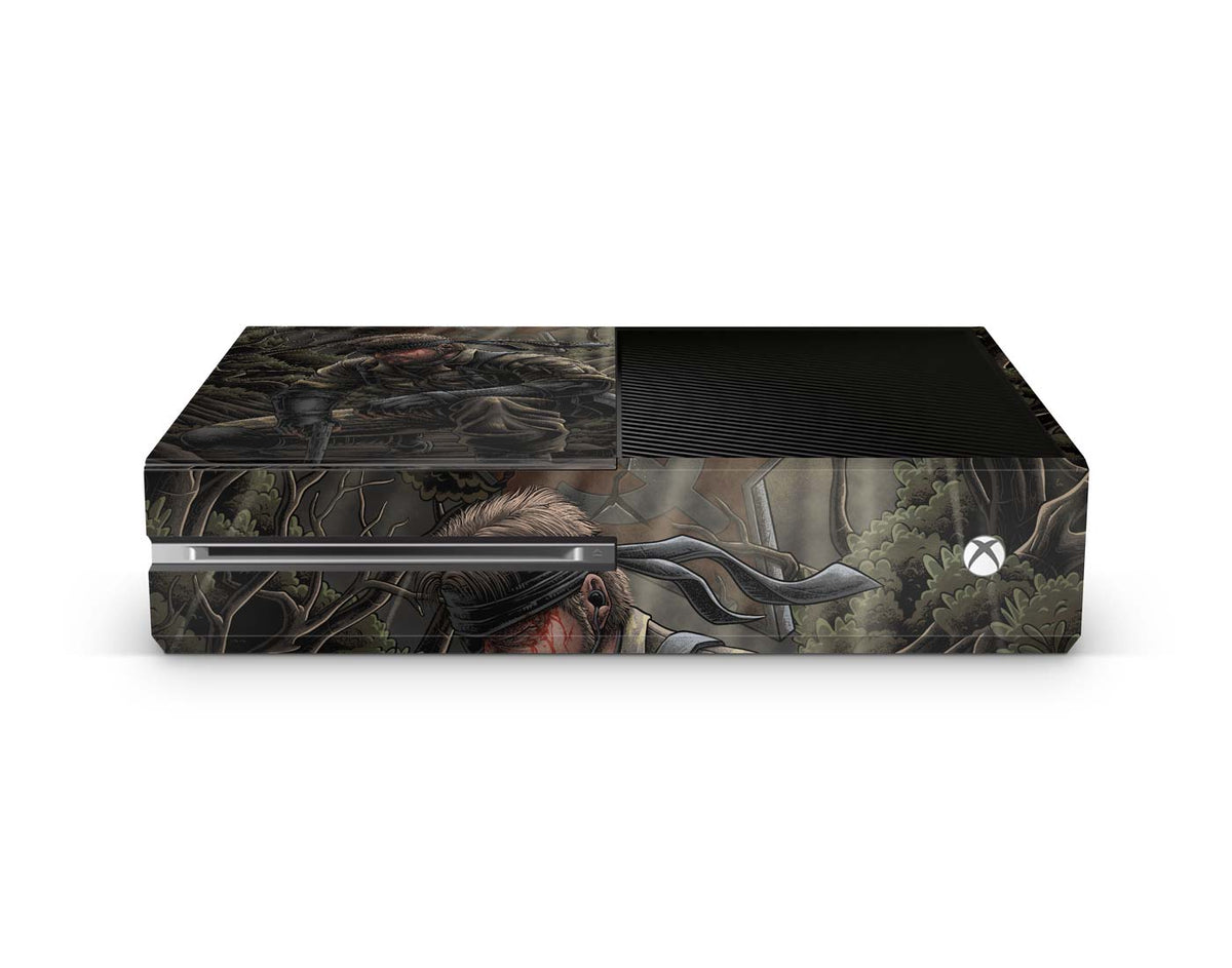 Gaming console skin with a stealth Cold War legend soldier themed flat design on a white background