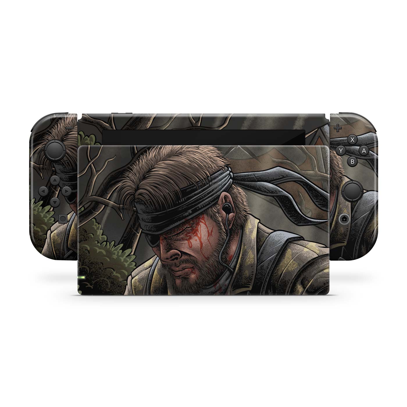 Gaming console skin with a stealth Cold War legend soldier themed flat front design on a white background