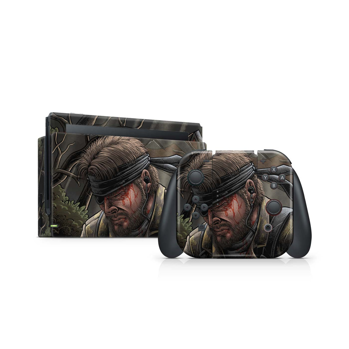 Gaming console skin with a stealth Cold War legend soldier themed front side design on a white background