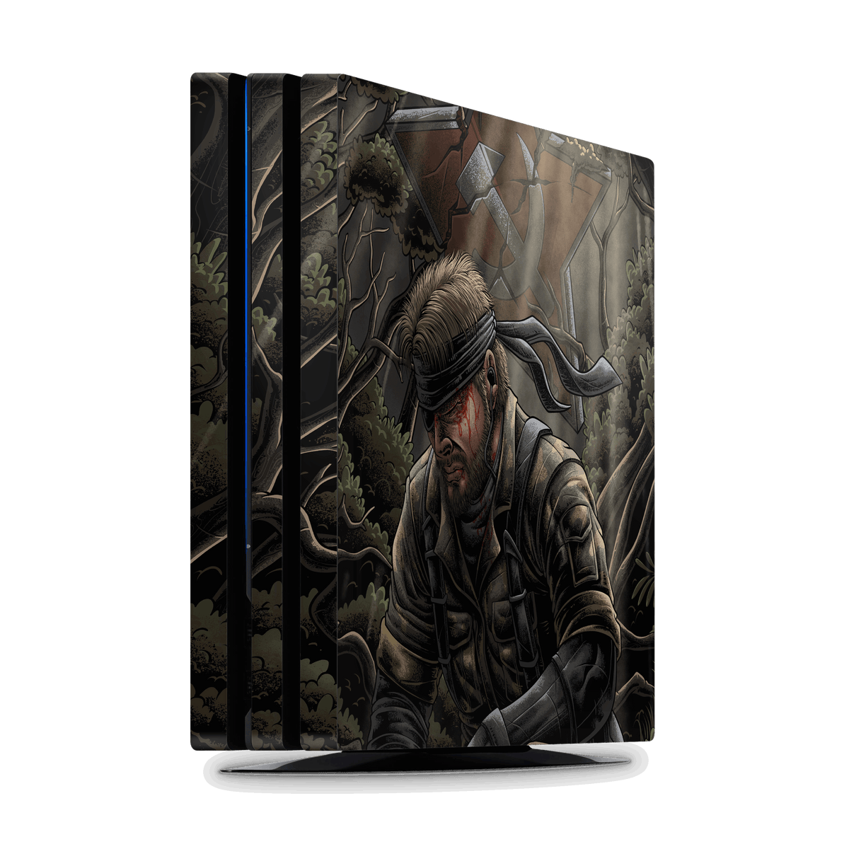 Gaming console skin with a stealth Cold War legend soldier themed vertical design on a white background