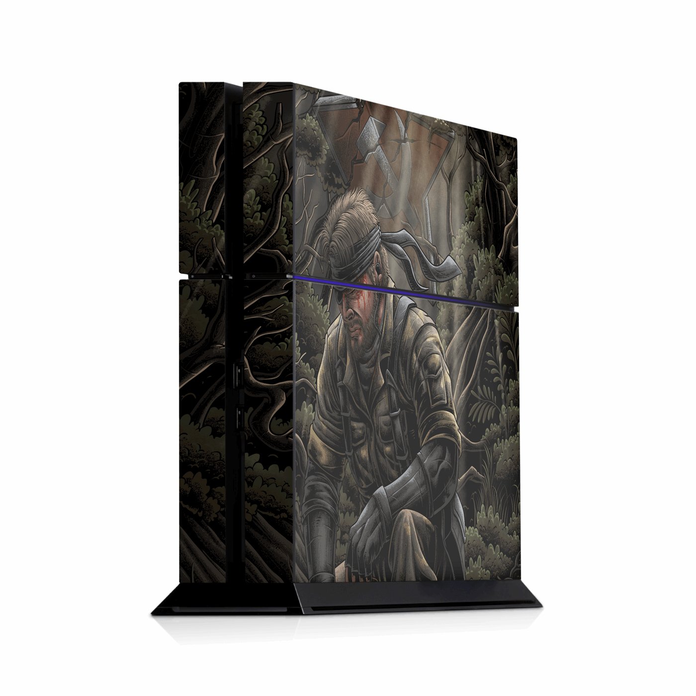 Gaming console skin with a stealth Cold War legend soldier themed design on a vertical white background