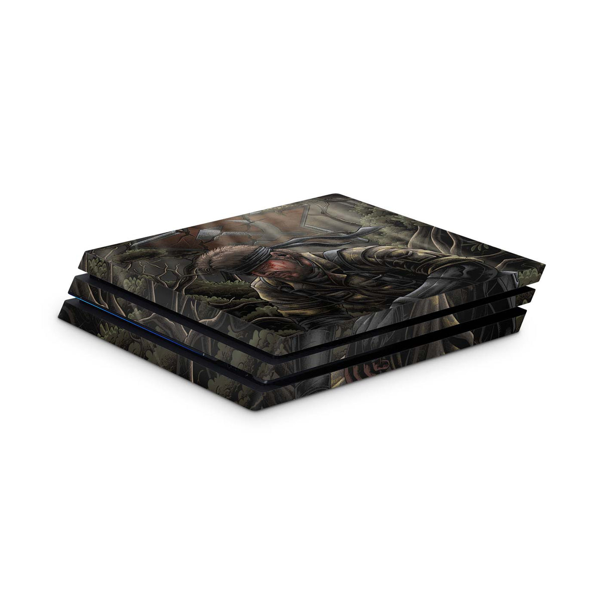 Gaming console skin with a stealth Cold War legend soldier themed flat design on a white background