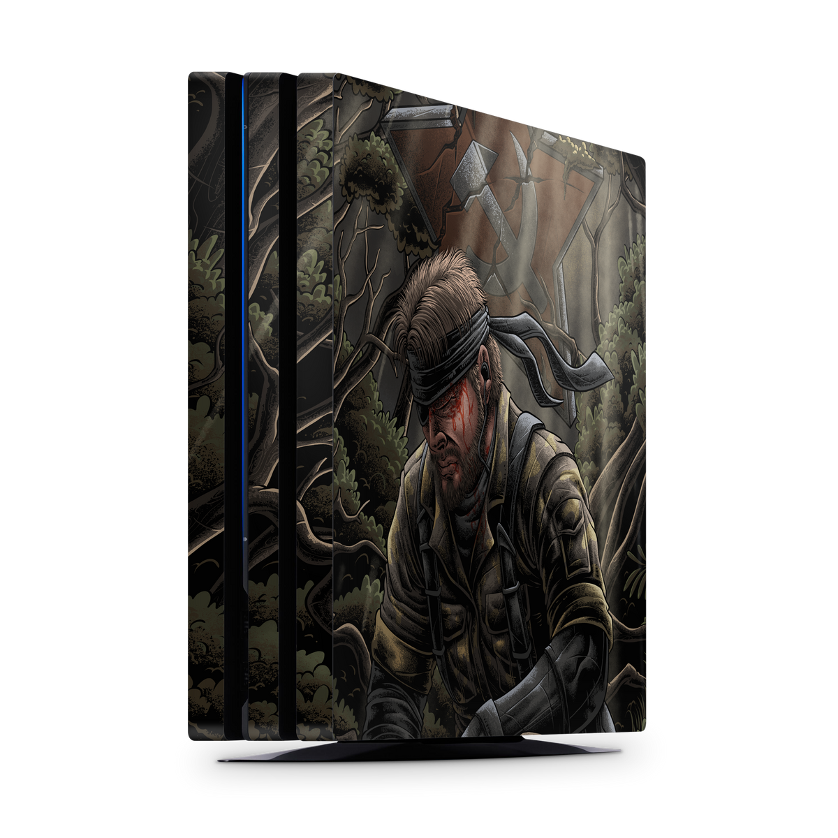 Gaming console skin with a stealth Cold War legend soldier themed vertical design on a white background