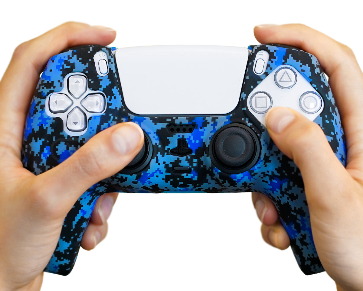 digital camo controller cover for ps5 dualsense blue