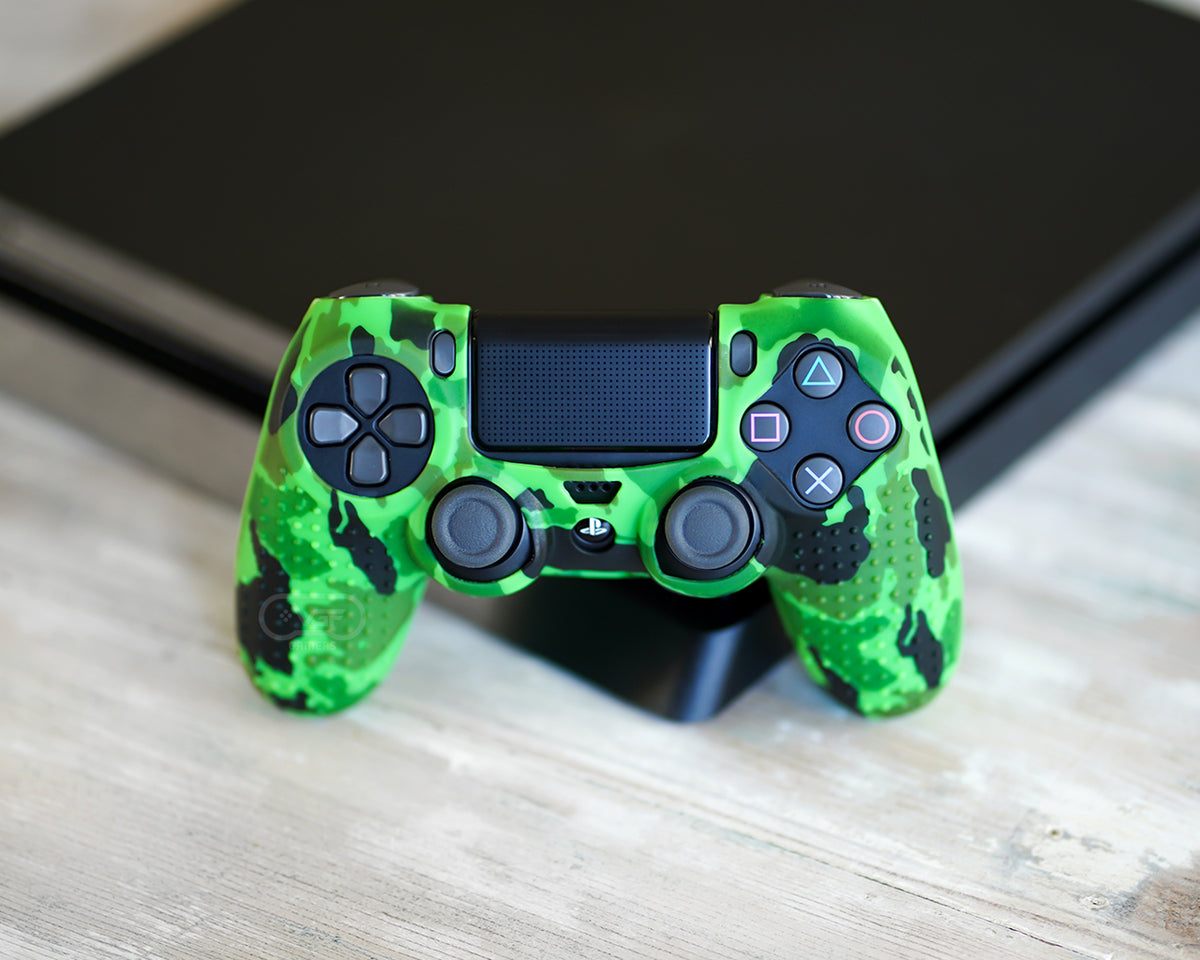 bright neon green camo ps4 silicone controller skin case cover