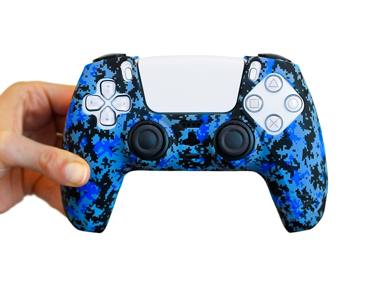 blue digital camo controller case skin for ps5