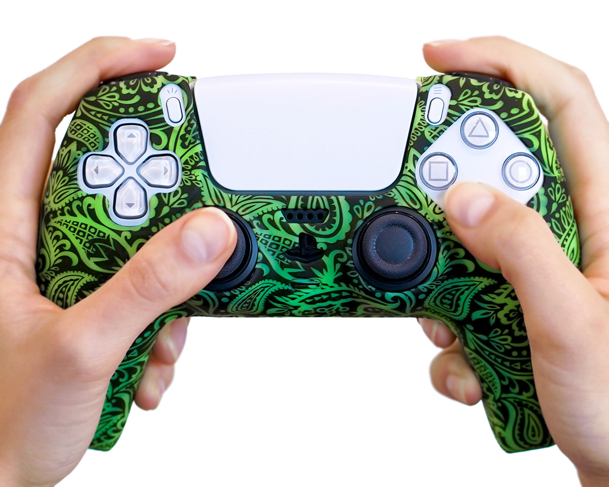 green ps5 dualsense silicone controller skin case cover wrap