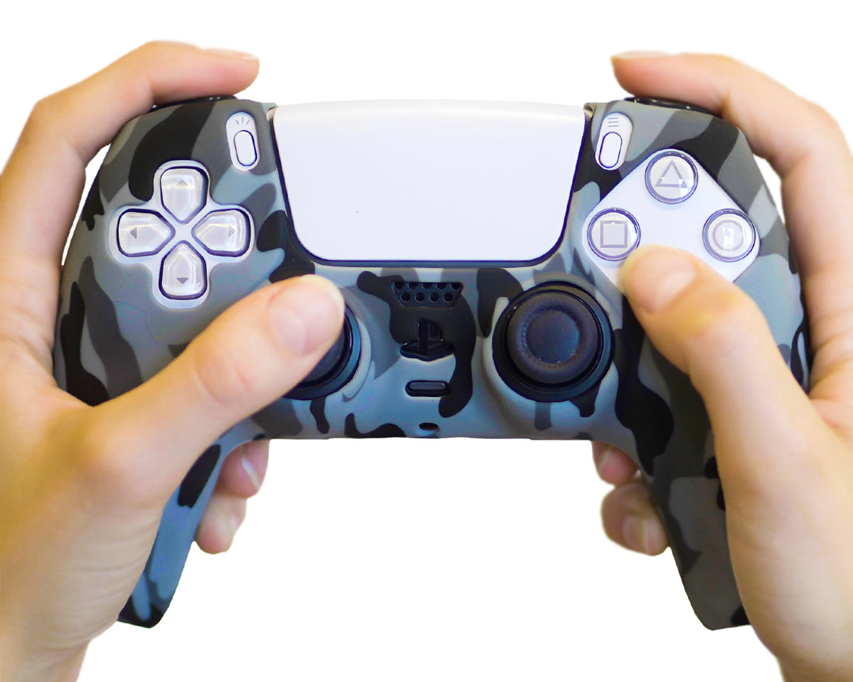 gray camo ps5 controller skin case