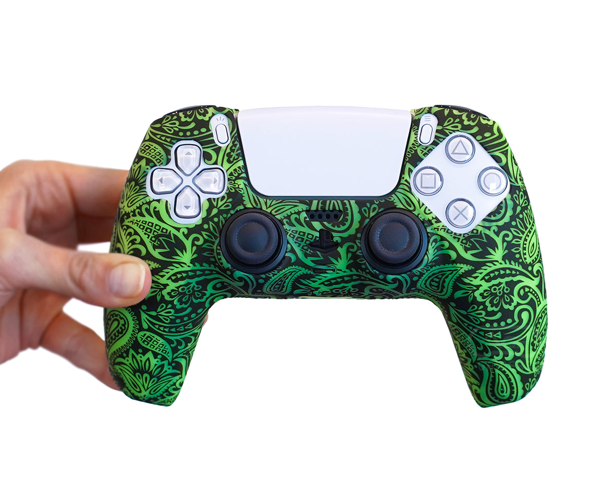 green ps5 dualsense silicone controller skin case cover wrap