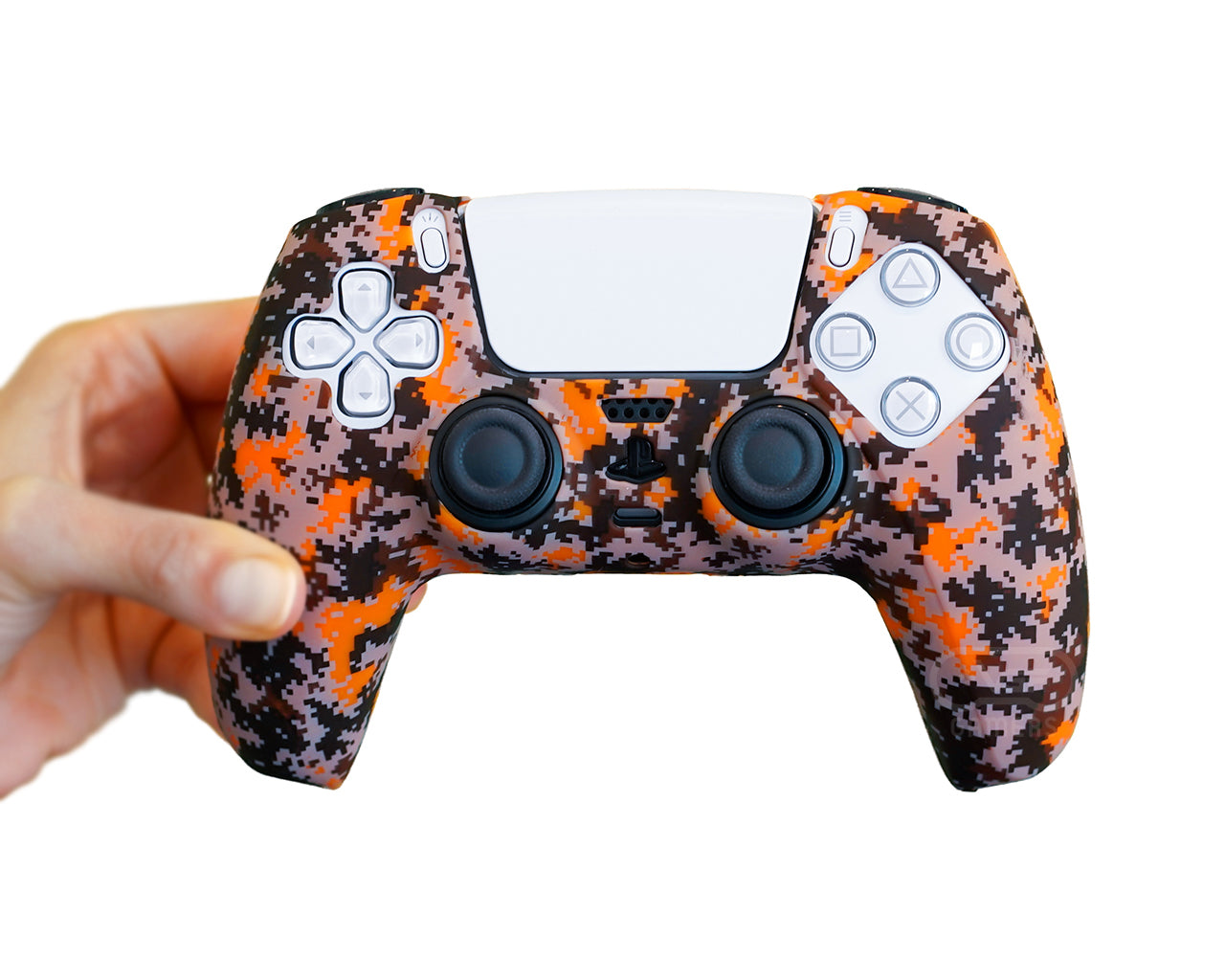 orange digital camo ps5 controller skin silicone case