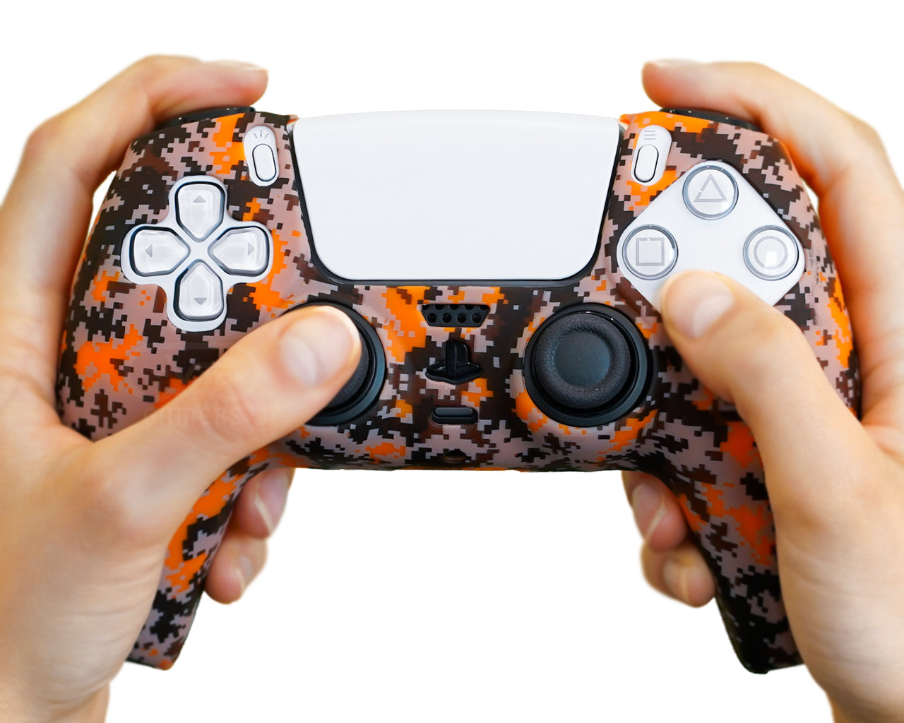 orange digital camo ps5 controller skin silicone case