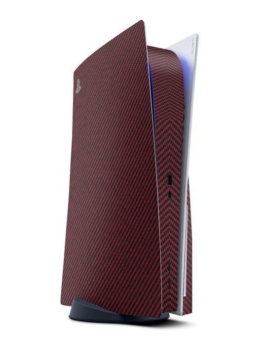 red carbon fiber vinyl console skin for ps5 disc digital